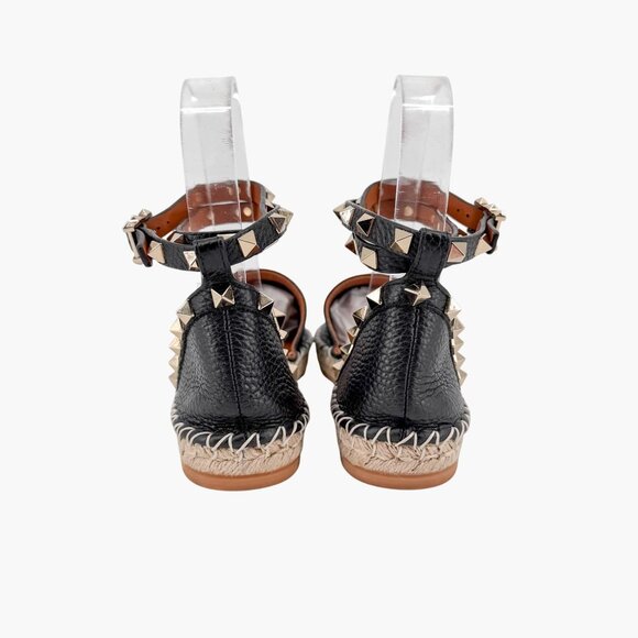 Valentino Garavani Rockstud Black Leather Espadrille Flats Size 37 US 7 Women's - Picture 6 of 14